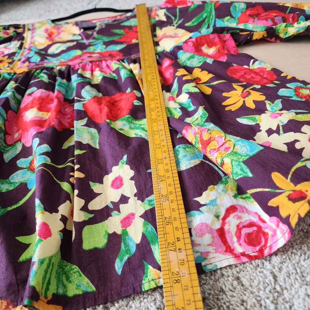 Boutique Purple Floral Embroidered Multicolor Women's Puff Sleeve Top XL - Picture 8 of 13